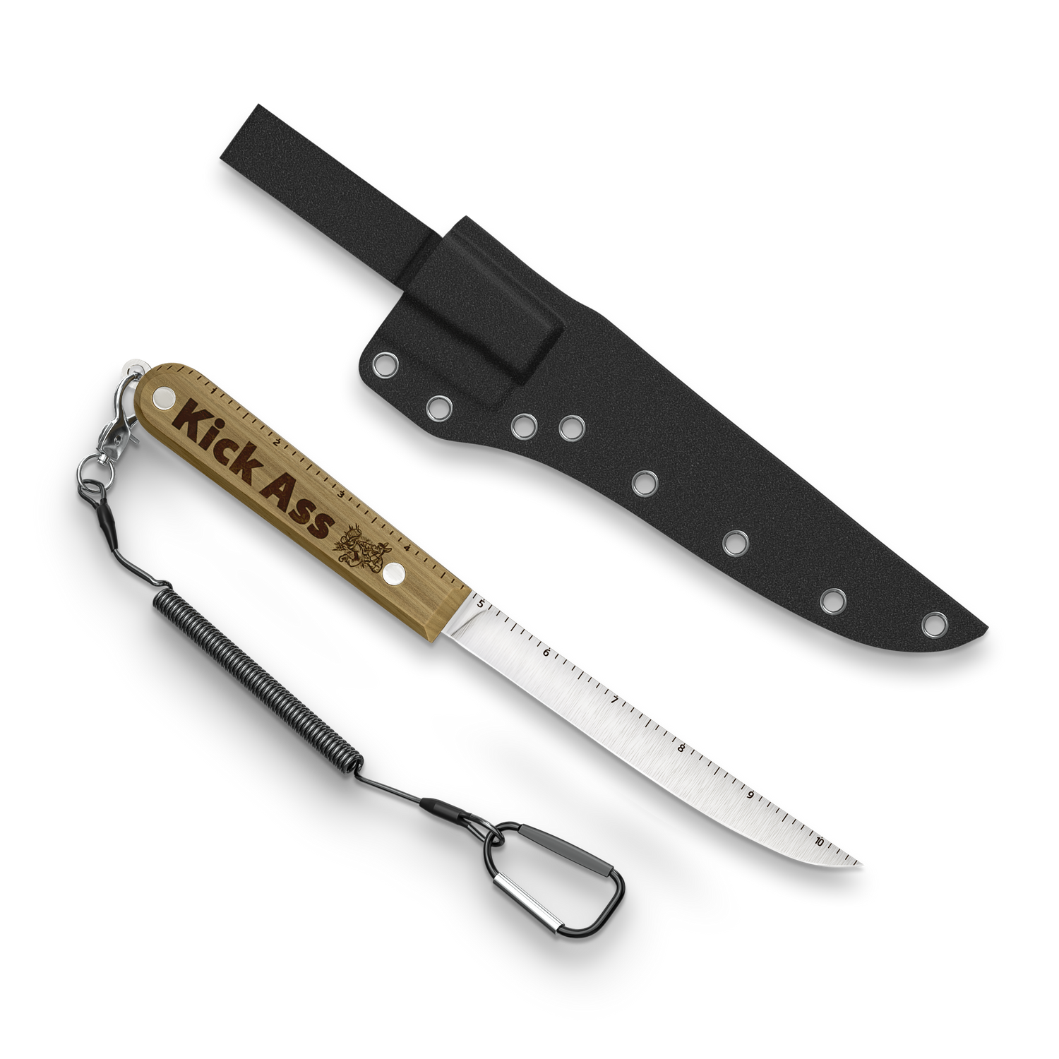 Kick Ass brand knife with sheath and lanyard. 