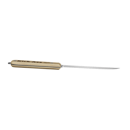 Kick Ass brand folding knife with wooden handle and long blade.